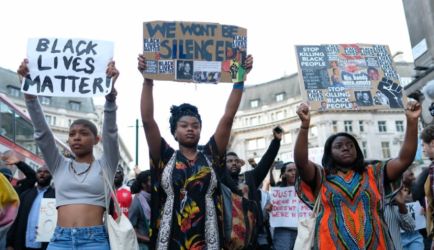 "Black Lives Matter - We Won't Be Silenced - London's Oxford Circus - 8 July 2016." by alisdare1 is licensed under CC BY-NC 2.0